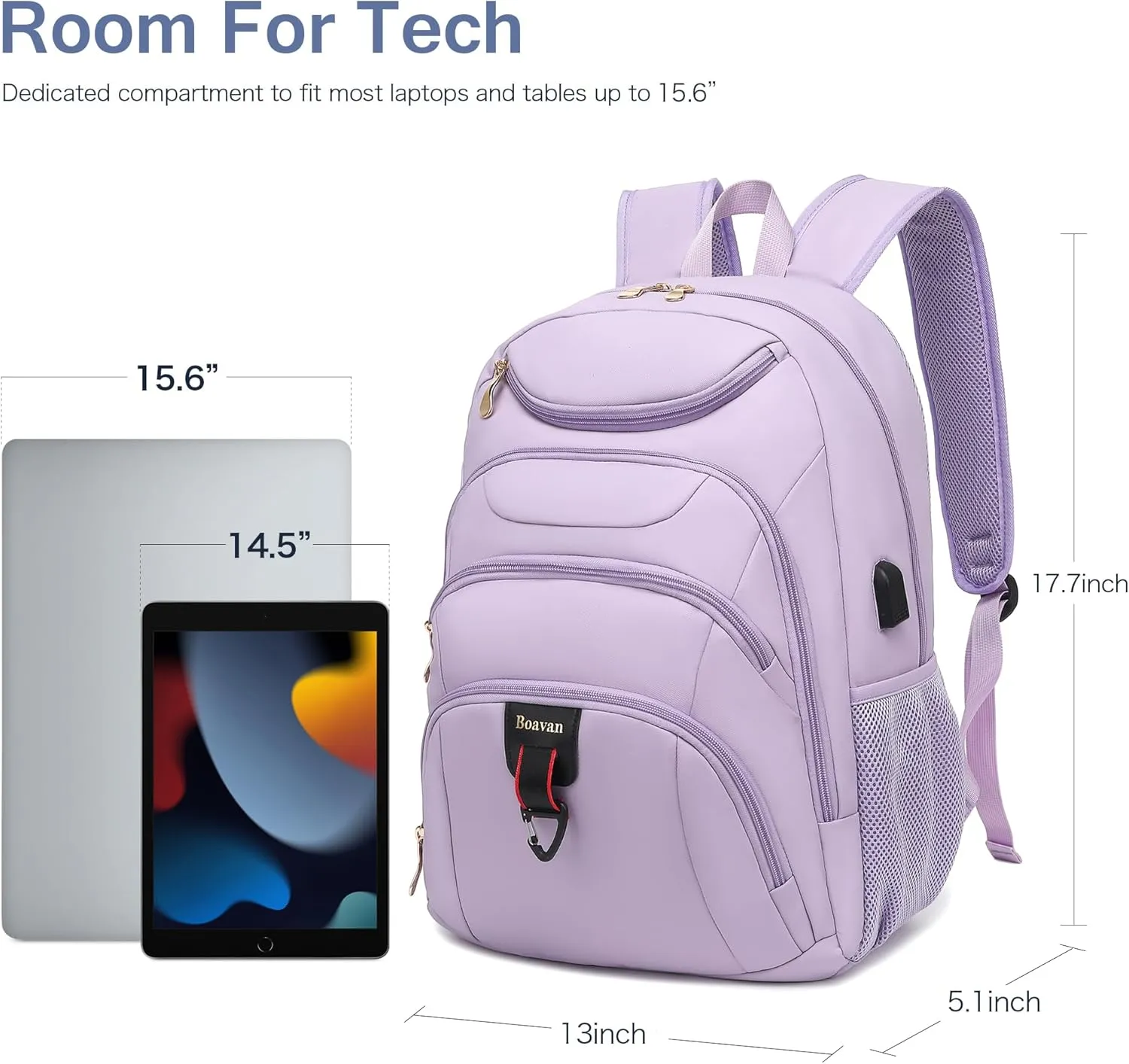 Boavan Laptop Backpack for women, 15.6inch Laptop Bag with USB Port, Waterproof Travel Work Backpack Purse, Anti-Theft Teacher Nurse Doctor Casual Bookbags Office Business backpackPurple