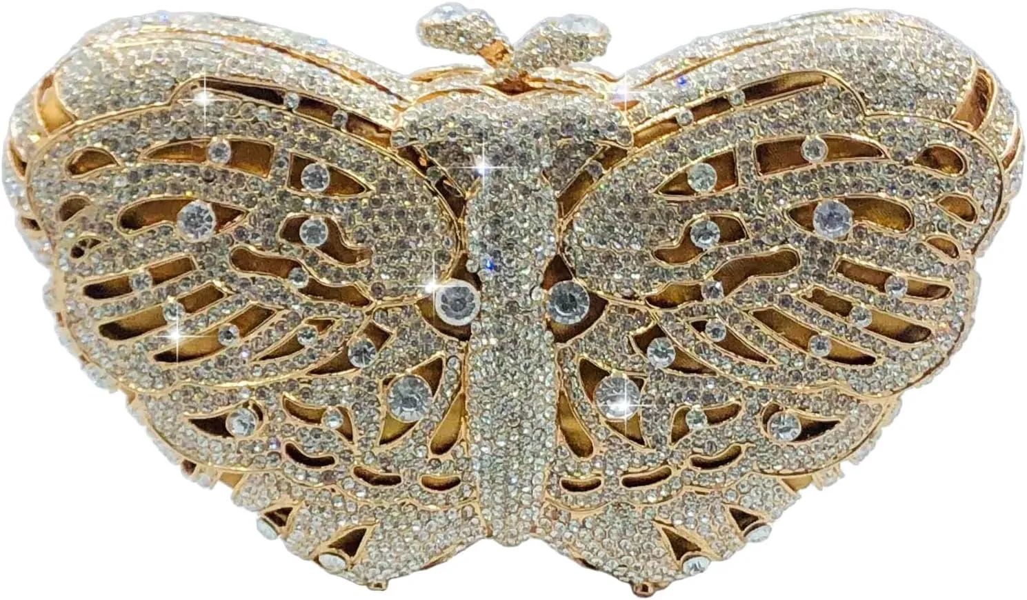 Boutique De FGG Butterfly Clutch Minaudiere Bag Women Rhinestone Evening Handbags Bridal Wedding Crystal Clutch Purse,Mini