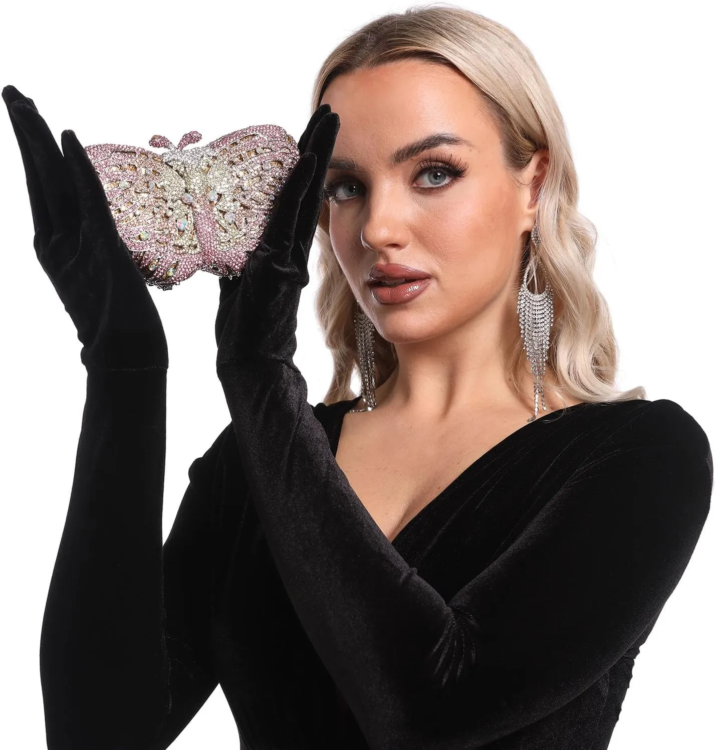 Boutique De FGG Butterfly Clutch Minaudiere Bag Women Rhinestone Evening Handbags Bridal Wedding Crystal Clutch Purse,Mini