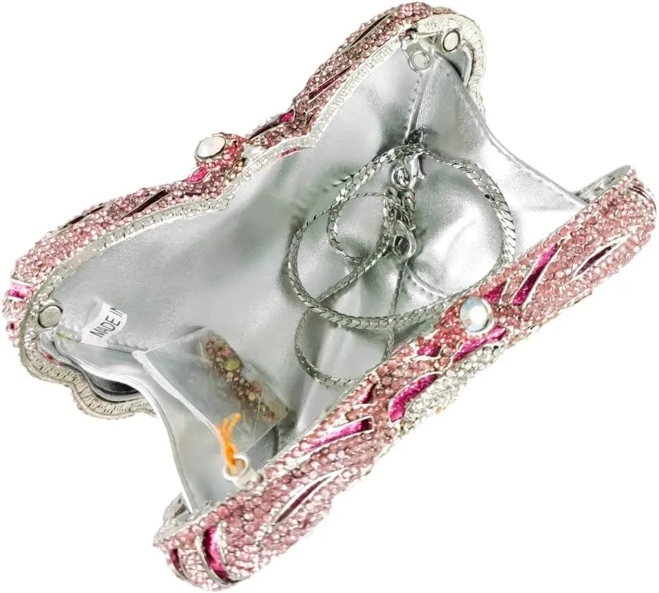 Boutique De FGG Butterfly Clutch Minaudiere Bag Women Rhinestone Evening Handbags Bridal Wedding Crystal Clutch Purse,Mini