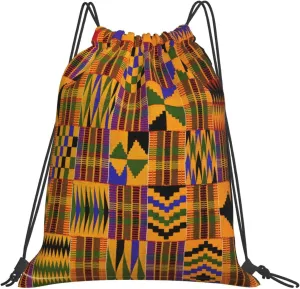 BREAUX African Tribal Ethnic Texture print Leisure drawstring backpack, fitness bag, foldable fit for sports travel and daily use