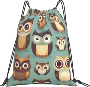 BREAUX Animal Cartoon Owls Cute print Leisure drawstring backpack, fitness bag, foldable fit for sports travel and daily use