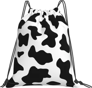 BREAUX Black and White Cow Print print Leisure drawstring backpack, fitness bag, foldable fit for sports travel and daily use