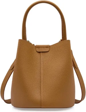 Bucket Bags for Women, Full Grain Cow Leather Crossbody Handbags Top-handle Clutch Purses Sling Satchel for Daily Use