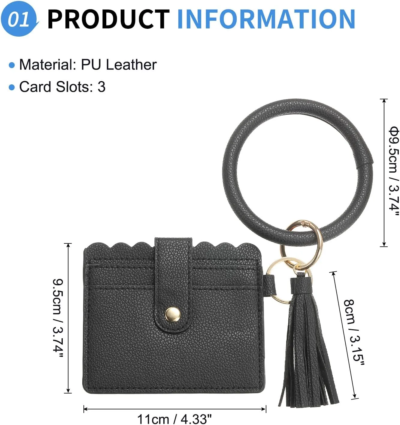 Card Holder Wallet with Keychain Wristlet, Slim PU Leather Wallet for Women, Compact and Lightweight Design for Daily Use, Black