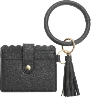Card Holder Wallet with Keychain Wristlet, Slim PU Leather Wallet for Women, Compact and Lightweight Design for Daily Use, Black