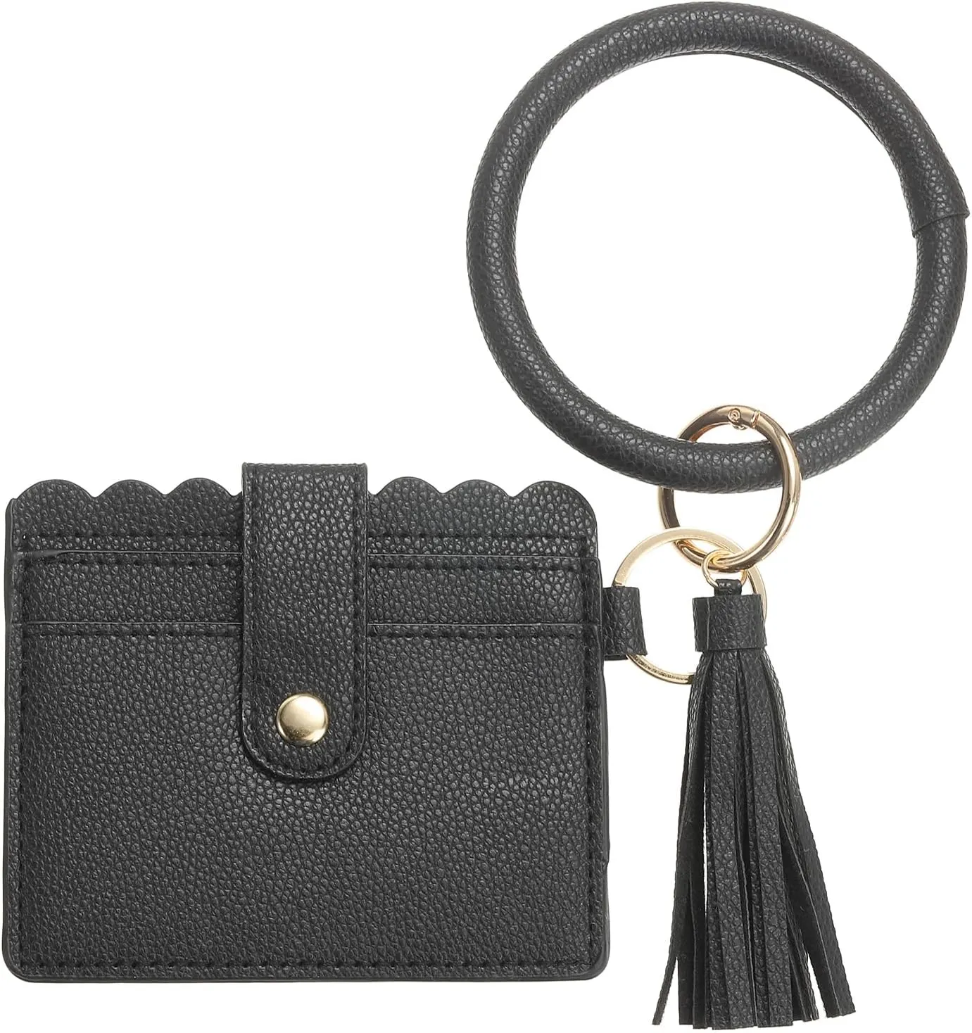 Card Holder Wallet with Keychain Wristlet, Slim PU Leather Wallet for Women, Compact and Lightweight Design for Daily Use, Black