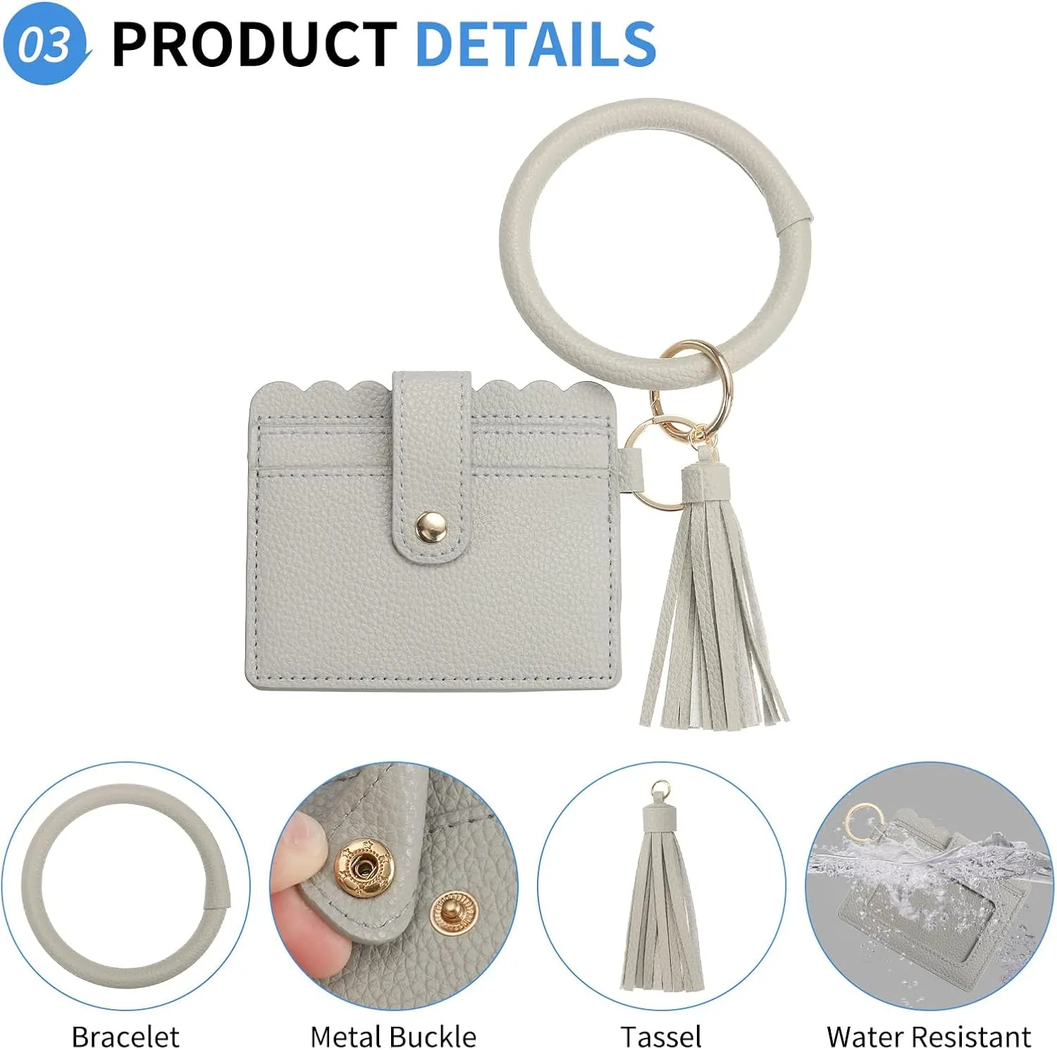 Card Holder Wallet with Keychain Wristlet, Slim PU Leather Wallet for Women, Compact and Lightweight Design for Daily Use, Gray