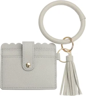 Card Holder Wallet with Keychain Wristlet, Slim PU Leather Wallet for Women, Compact and Lightweight Design for Daily Use, Gray