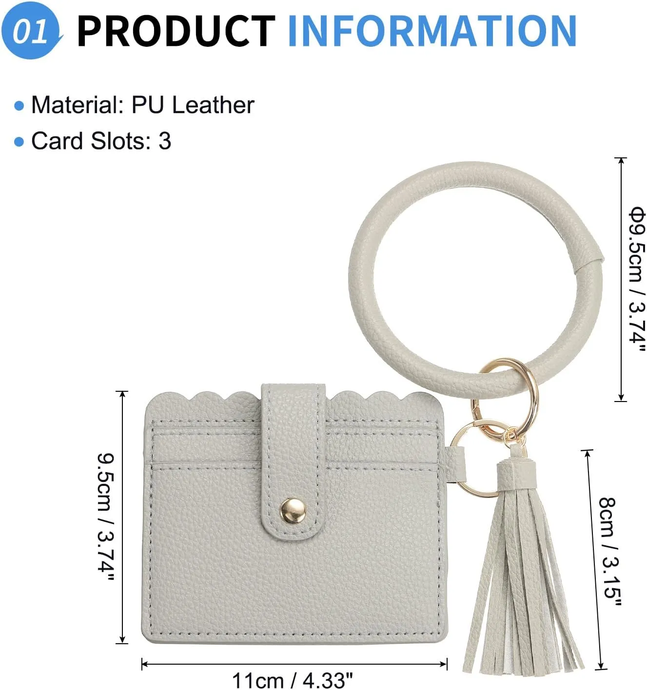 Card Holder Wallet with Keychain Wristlet, Slim PU Leather Wallet for Women, Compact and Lightweight Design for Daily Use, Gray