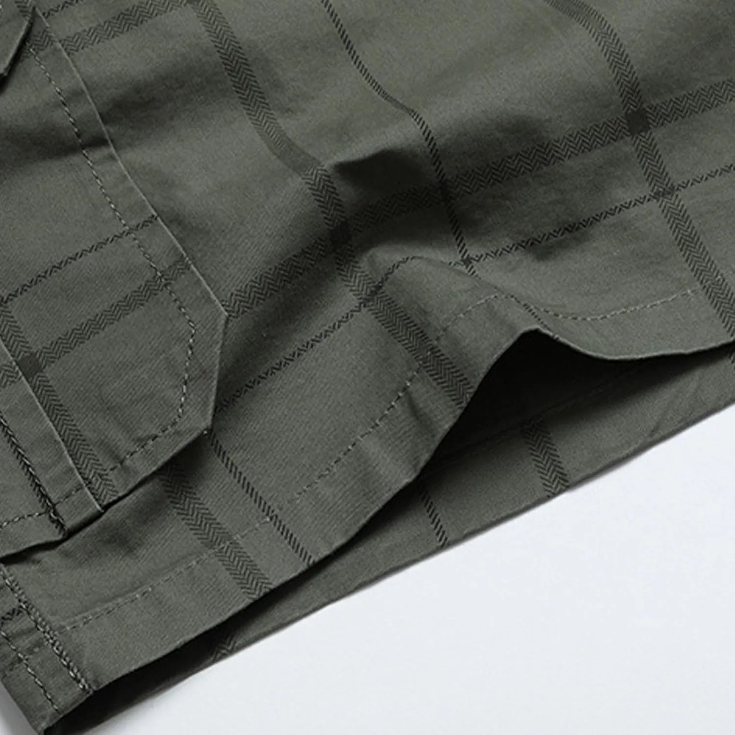 Cargo Shorts for Men Trendy Plaid Print Outdoor Shorts Multiple Pockets Work Shorts Lightweight Elastic Waist Shorts