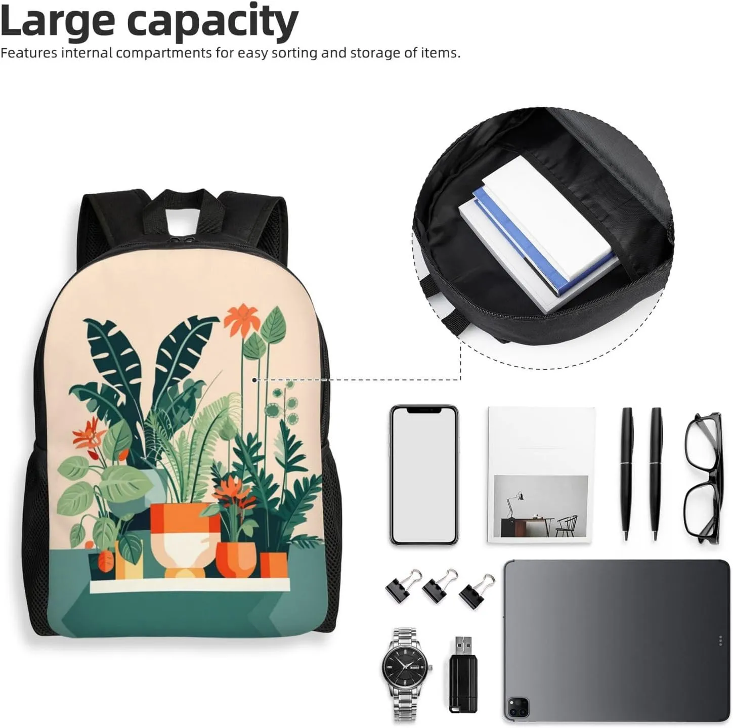 Cartoon small green plant Printed Travel Laptop Backpack for Men Women, Funny Daily Use Computer Bag, Waterproof Casual Daypack