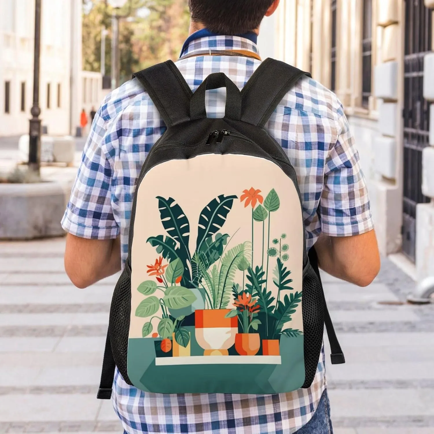 Cartoon small green plant Printed Travel Laptop Backpack for Men Women, Funny Daily Use Computer Bag, Waterproof Casual Daypack