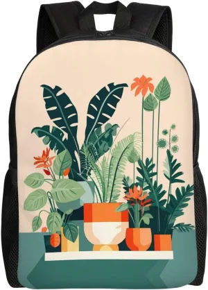 Cartoon small green plant Printed Travel Laptop Backpack for Men Women, Funny Daily Use Computer Bag, Waterproof Casual Daypack