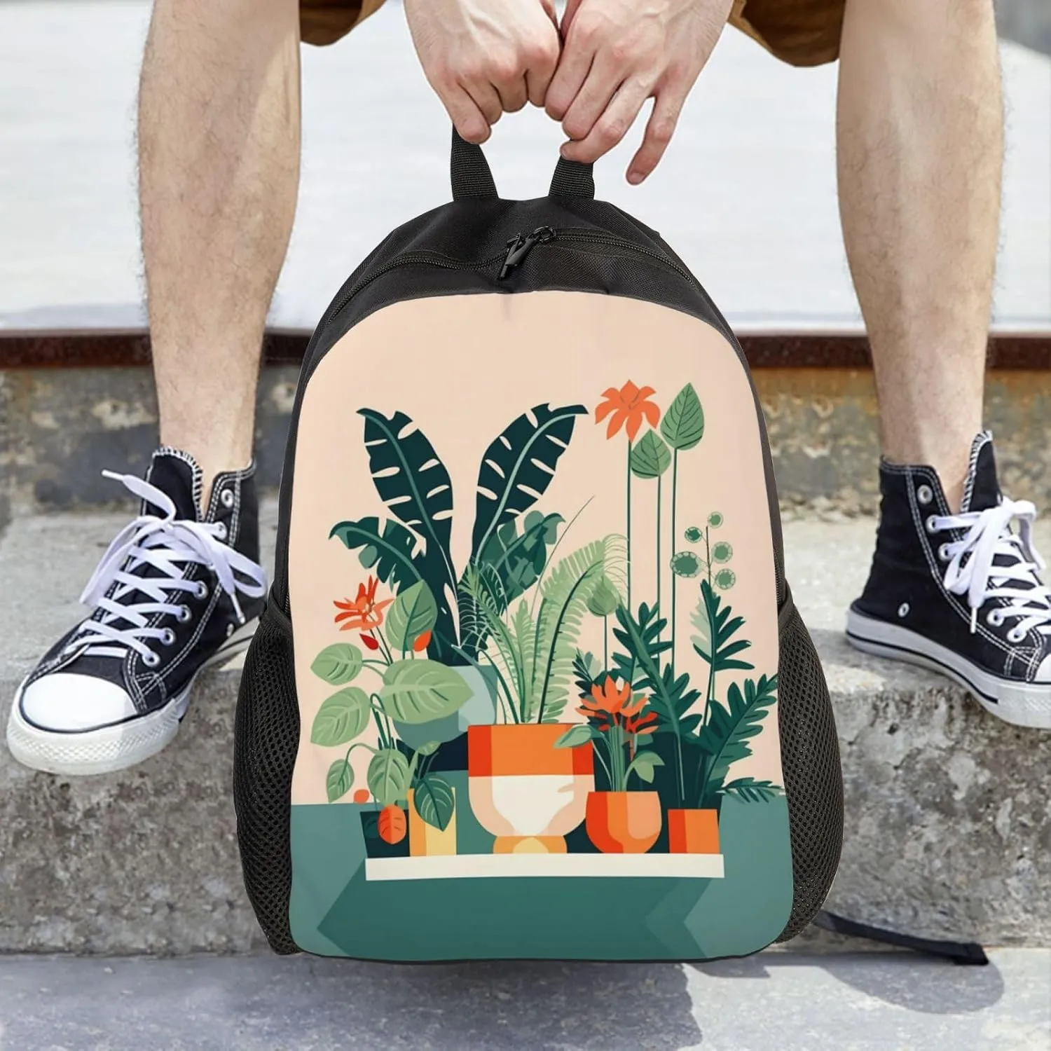 Cartoon small green plant Printed Travel Laptop Backpack for Men Women, Funny Daily Use Computer Bag, Waterproof Casual Daypack