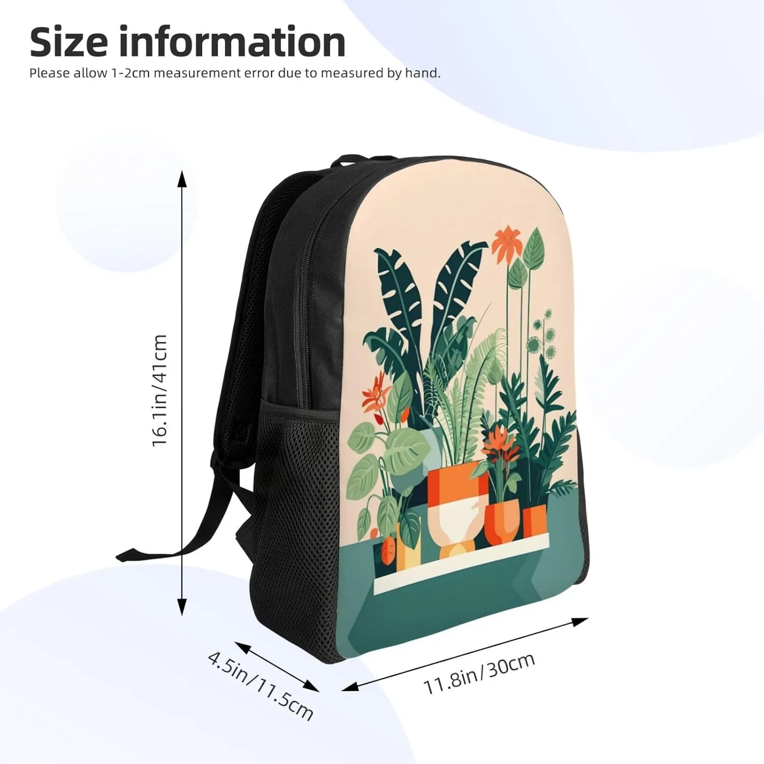 Cartoon small green plant Printed Travel Laptop Backpack for Men Women, Funny Daily Use Computer Bag, Waterproof Casual Daypack