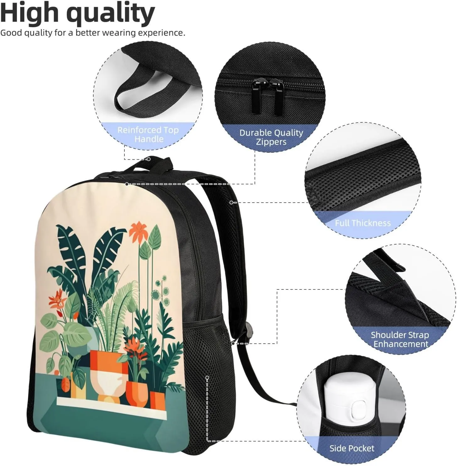Cartoon small green plant Printed Travel Laptop Backpack for Men Women, Funny Daily Use Computer Bag, Waterproof Casual Daypack