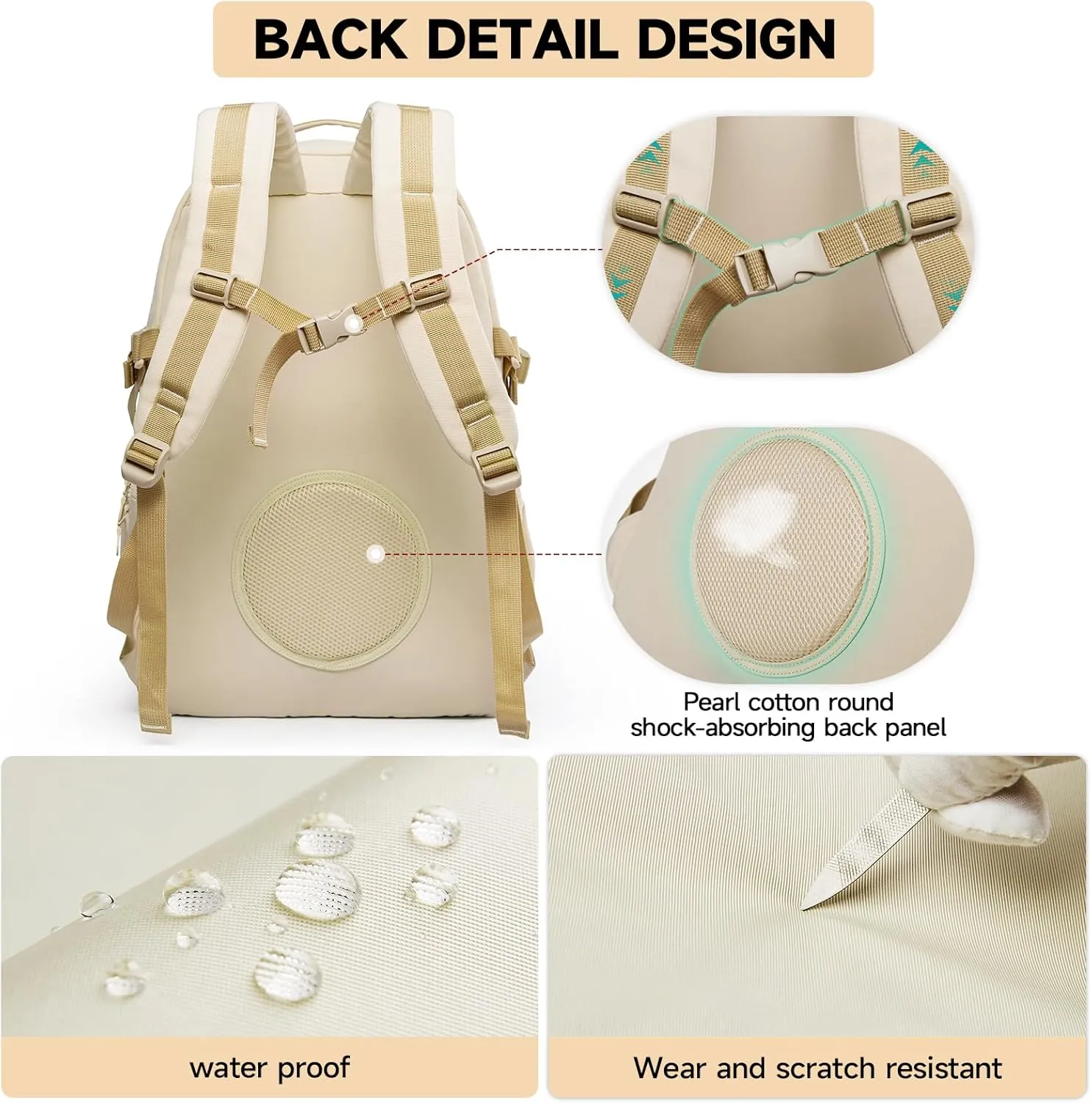 Casual Backpack for Men Women with 15.6 Inch Laptop Compartment, Waterproof Daypack Backpack for College Travel Work Daily Use, khaki, 20L