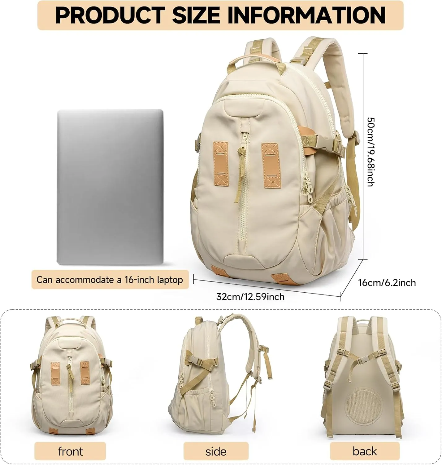 Casual Backpack for Men Women with 15.6 Inch Laptop Compartment, Waterproof Daypack Backpack for College Travel Work Daily Use, khaki, 20L