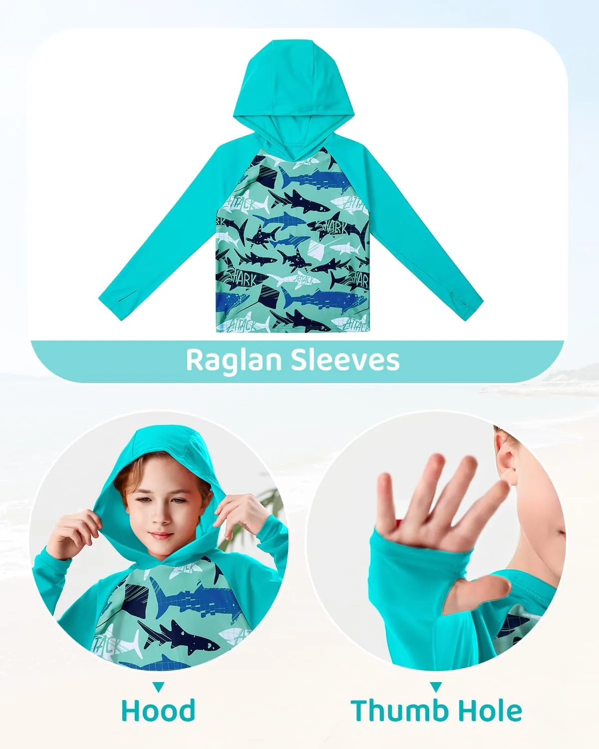 Century Star Long Sleeve Rash Guard Swim Shirts for Boys Toddler Kids UV Protection Fishing Hoodie with Thumb Hole