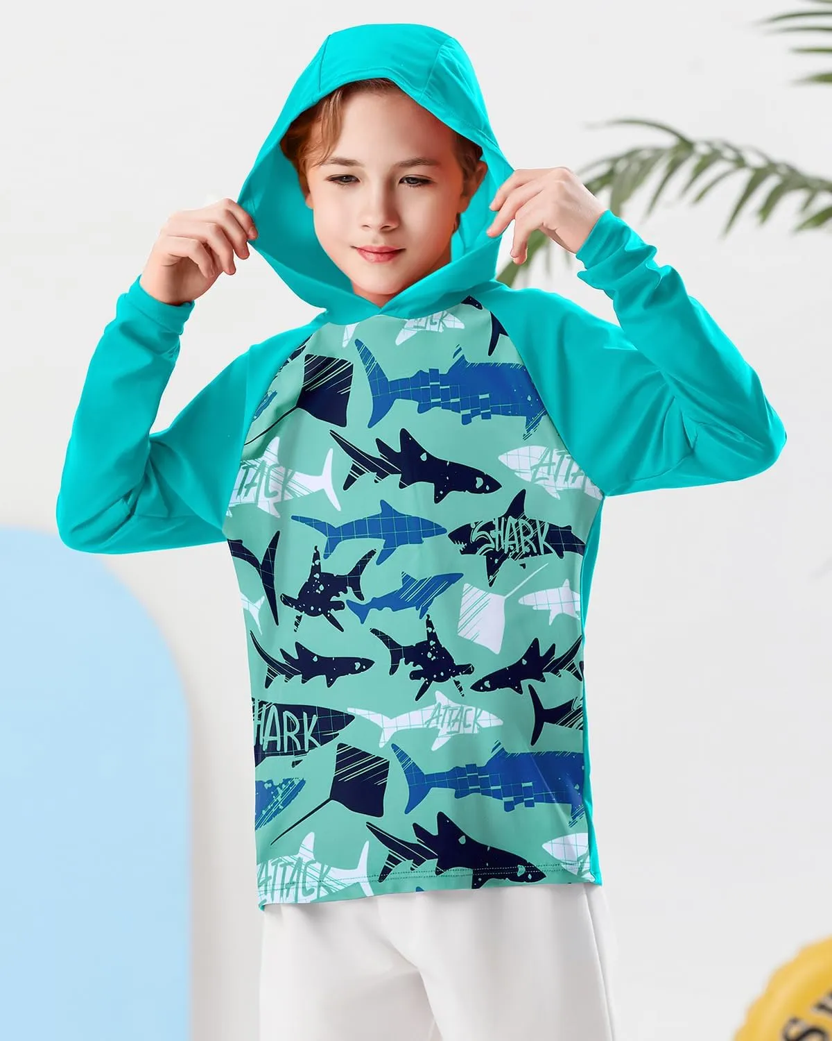 Century Star Long Sleeve Rash Guard Swim Shirts for Boys Toddler Kids UV Protection Fishing Hoodie with Thumb Hole