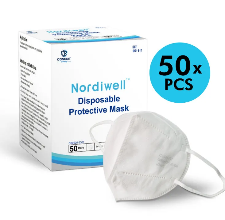Certified N95 KN95 Nordiwell Protective Disposable Face Mask - 5 Layers 3D Design - 50PCS White