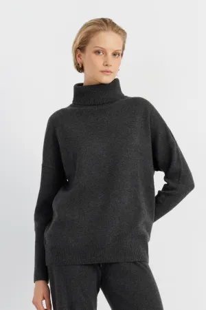 Charcoal Pure Cashmere Rollneck Sweater