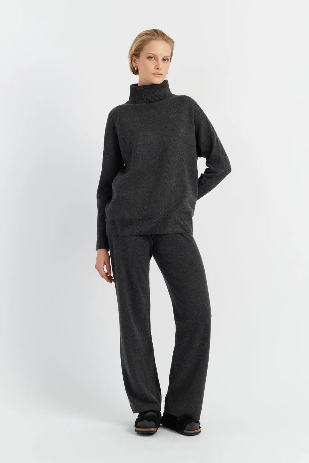 Charcoal Pure Cashmere Rollneck Sweater