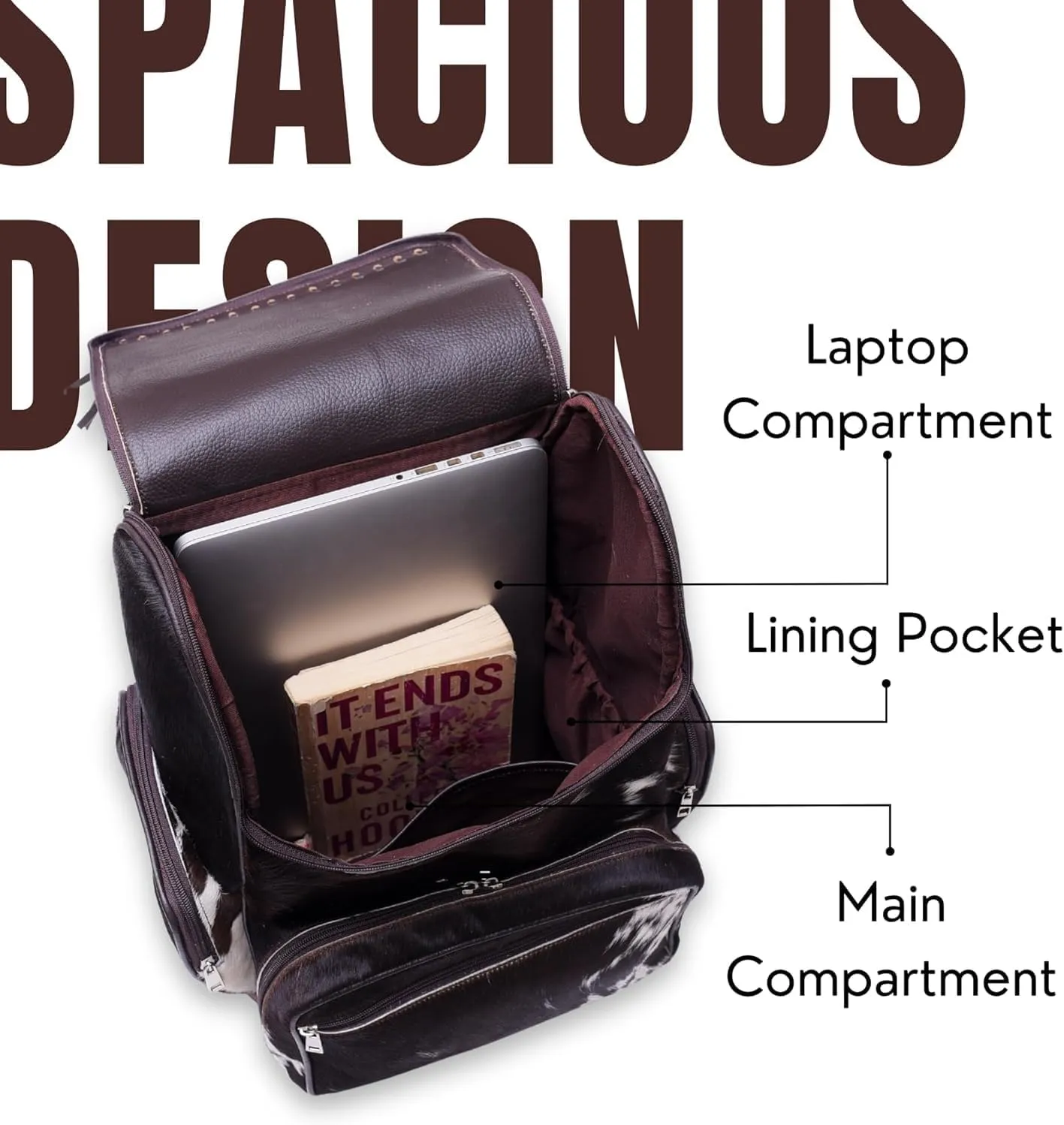 CHAYELL Cowhide Genuine Leather Backpack with Laptop Compartment  Travel Bag, Western Diaper Bag for Women (Brown jhalar, Brown)