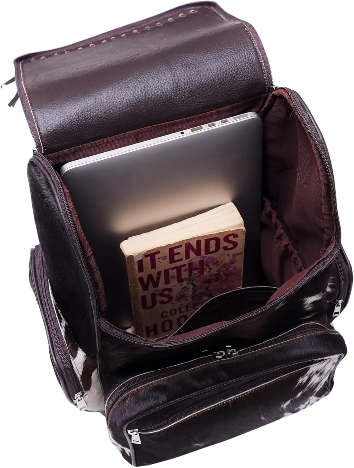 CHAYELL Cowhide Genuine Leather Backpack with Laptop Compartment  Travel Bag, Western Diaper Bag for Women (Brown jhalar, Brown)