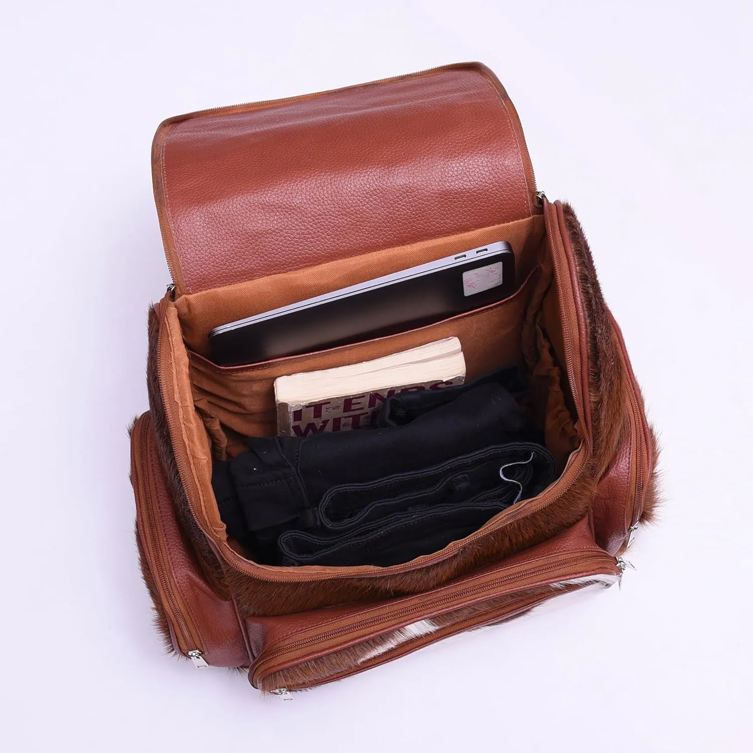 CHAYELL Cowhide Genuine Leather Backpack with Laptop Compartment  Travel Bag, Western Diaper Bag for Women (Brown panda, Brown)