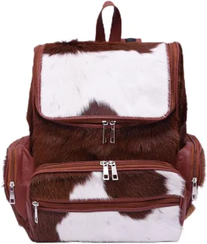 CHAYELL Cowhide Genuine Leather Backpack with Laptop Compartment  Travel Bag, Western Diaper Bag for Women (Brown panda, Brown)