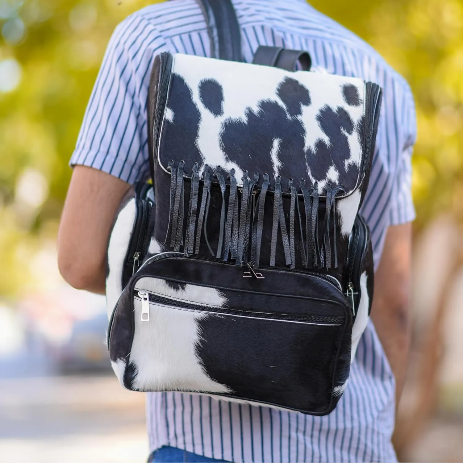 CHAYELL Cowhide Genuine Leather Backpack with Laptop Compartment  Travel Bag, Western Diaper Bag for Women (jhalar, Black)