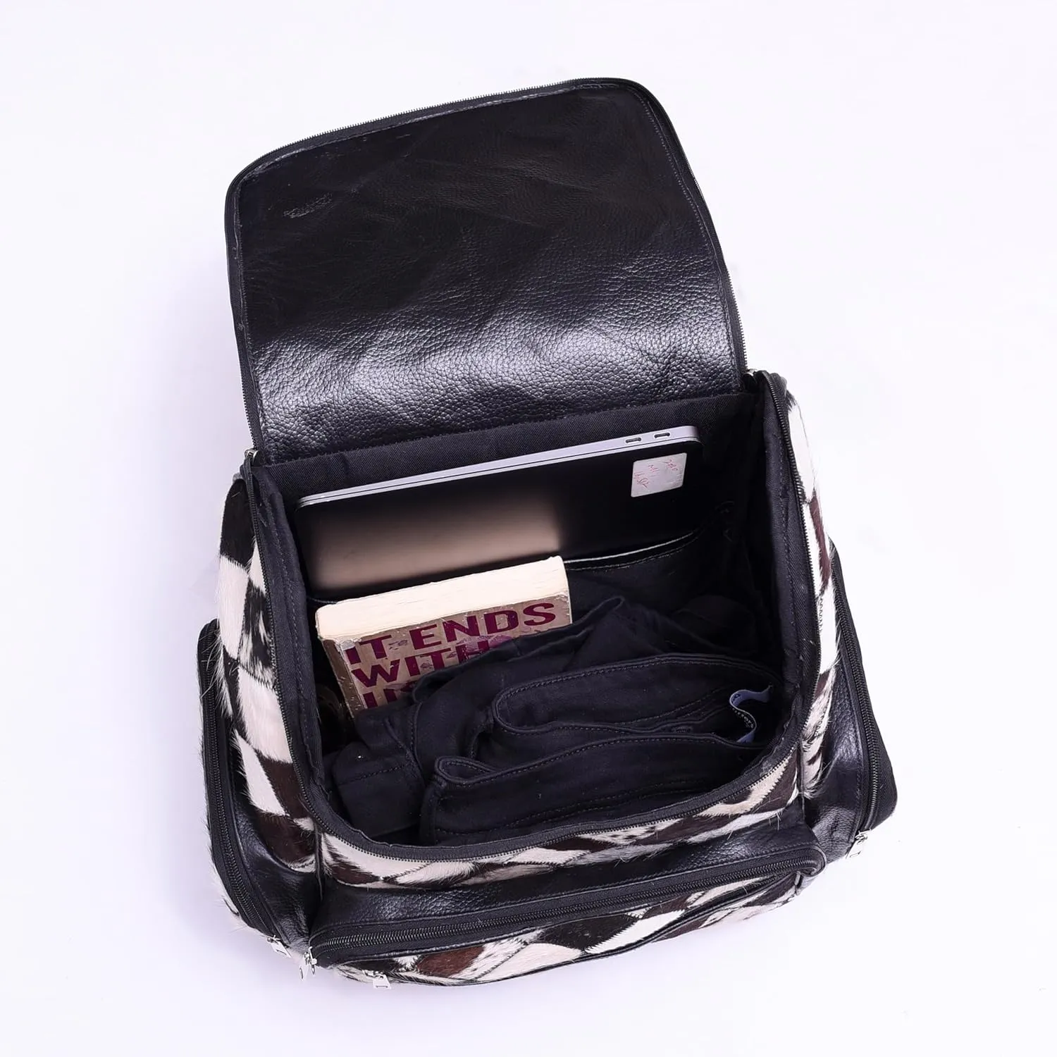 CHAYELL Cowhide Ideal Leather Bag with Laptop Compartment  Travel Bag, Western Diaper Bag for Women (Black chess, Black)