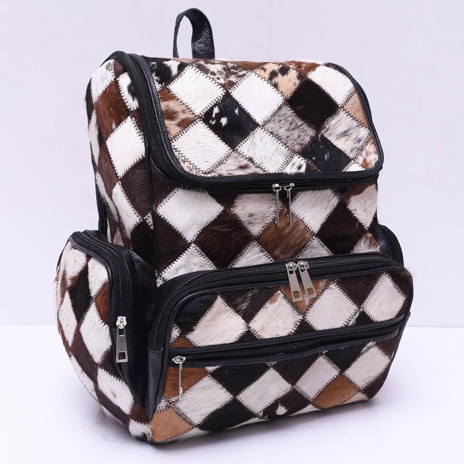 CHAYELL Cowhide Ideal Leather Bag with Laptop Compartment  Travel Bag, Western Diaper Bag for Women (Black chess, Black)