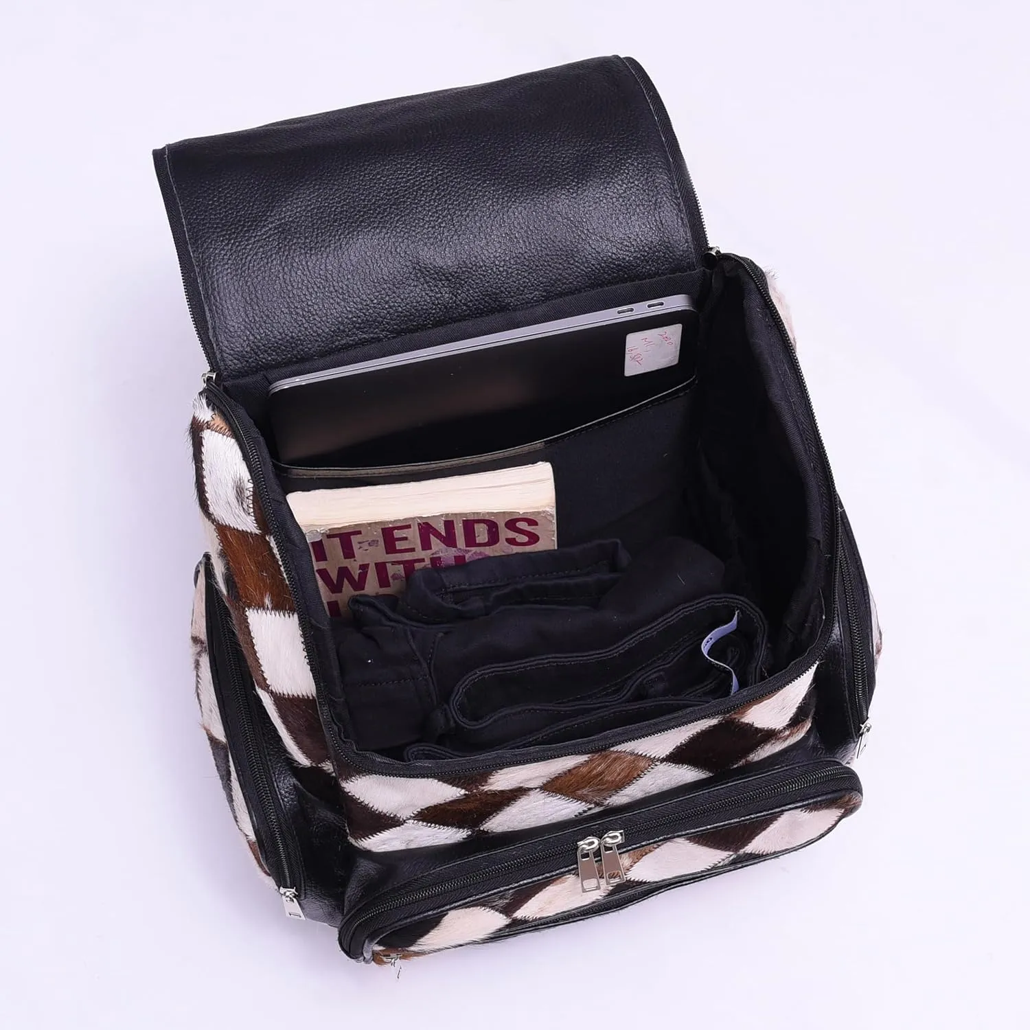 CHAYELL Cowhide Ideal Leather Bag with Laptop Compartment  Travel Bag, Western Diaper Bag for Women (Multipatch, Black)