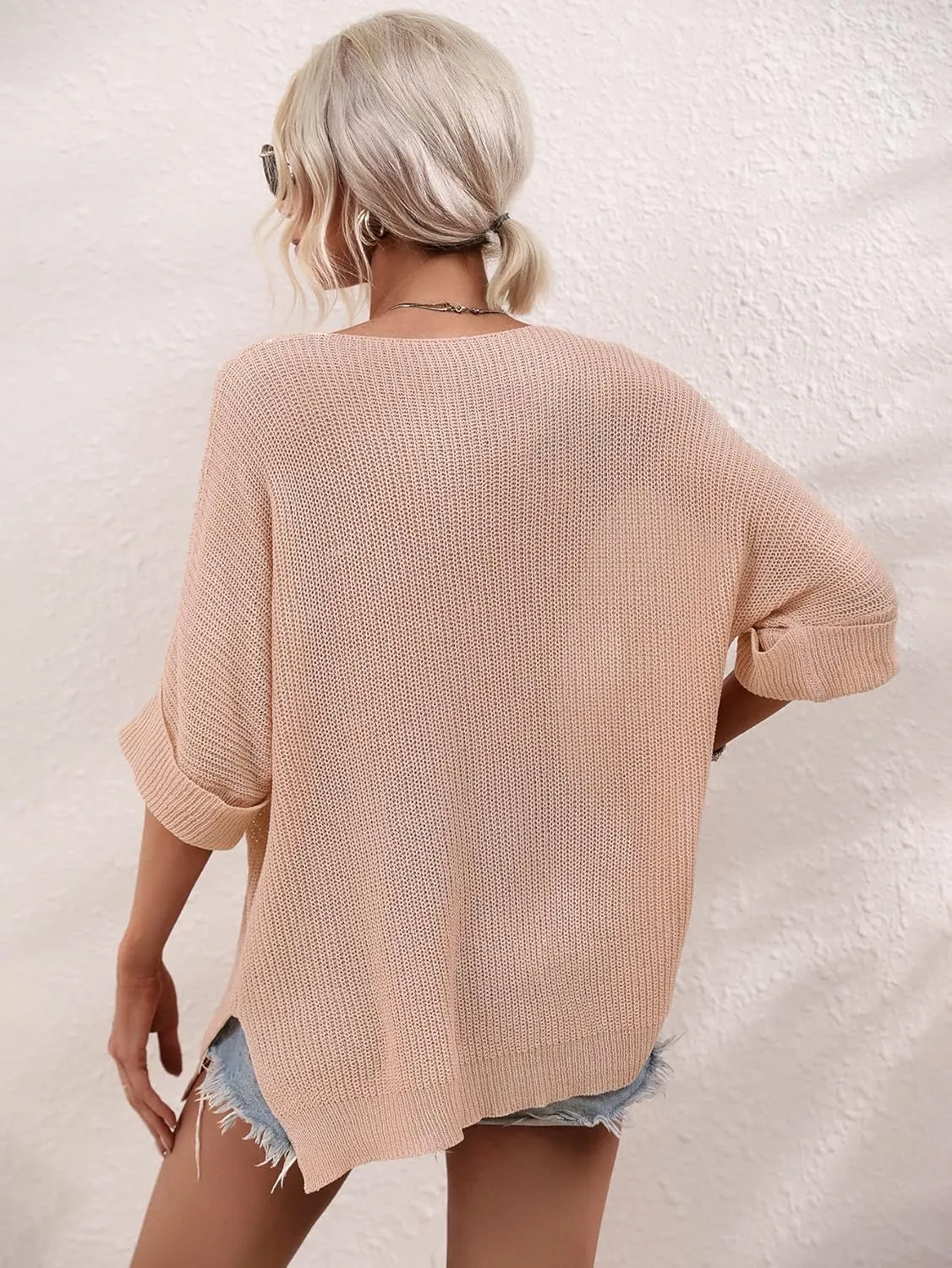 chouyatou Women's Oversized Short Sleeve Crochet Sweater Tops Beach Cover Up Summer T-Shirt