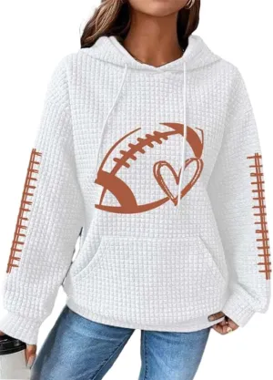 Chvity Women's Pullover Sweatshirt Drawstring Rugby Printed Waffle Hoodie Long Sleeve Tops with Pocket