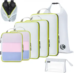 Cipway Compression Packing Cubes Mesh, Lightweight Luggage Organizer Bags with Laundry Bag,Toiletries Bag and Shoe Bag, Travel Essentials for Carry on Suitcase8Pcs,White