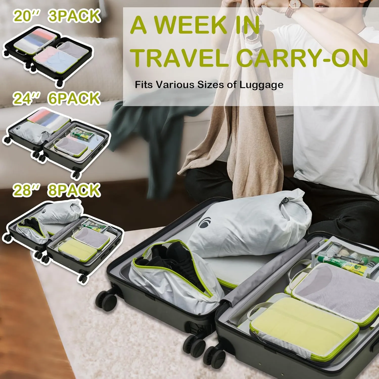 Cipway Compression Packing Cubes Mesh, Lightweight Luggage Organizer Bags with Laundry Bag,Toiletries Bag and Shoe Bag, Travel Essentials for Carry on Suitcase8Pcs,White