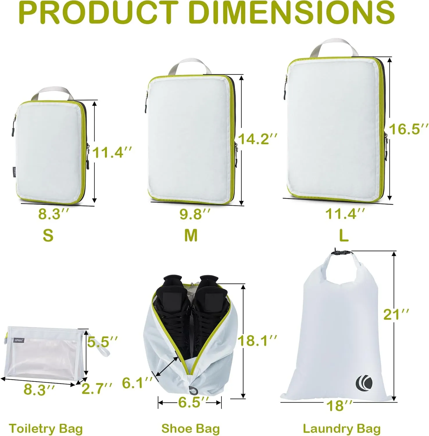 Cipway Compression Packing Cubes Mesh, Lightweight Luggage Organizer Bags with Laundry Bag,Toiletries Bag and Shoe Bag, Travel Essentials for Carry on Suitcase8Pcs,White