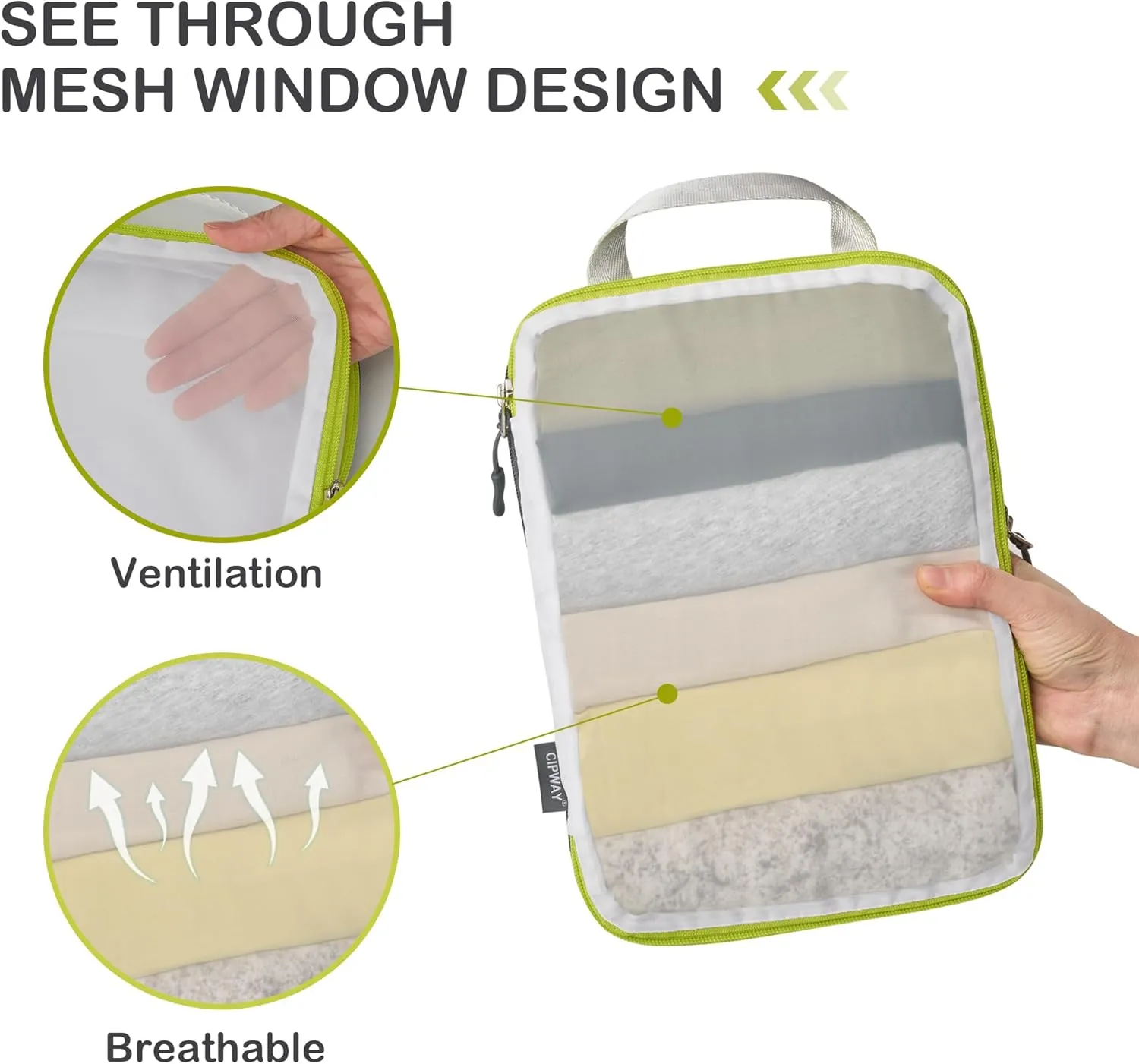 Cipway Compression Packing Cubes Mesh, Lightweight Luggage Organizer Bags with Laundry Bag,Toiletries Bag and Shoe Bag, Travel Essentials for Carry on Suitcase8Pcs,White