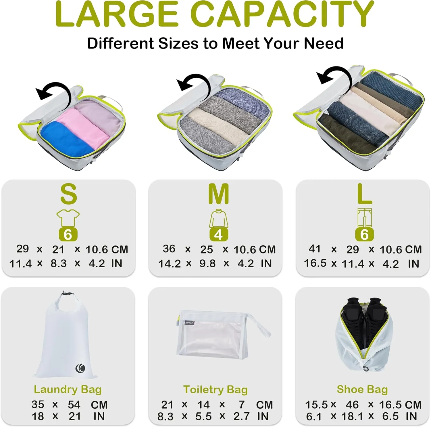 Cipway Compression Packing Cubes Mesh, Lightweight Luggage Organizer Bags with Laundry Bag,Toiletries Bag and Shoe Bag, Travel Essentials for Carry on Suitcase8Pcs,White