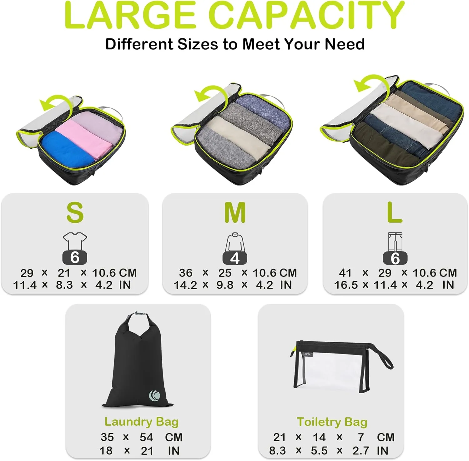 Cipway Compression Packing Cubes, See Through Mesh Luggage Organizer Bags, Travel Essentials for Carry on Suitcase with Laundry Bag and Clear Toiletries Bag6Pcs,Black