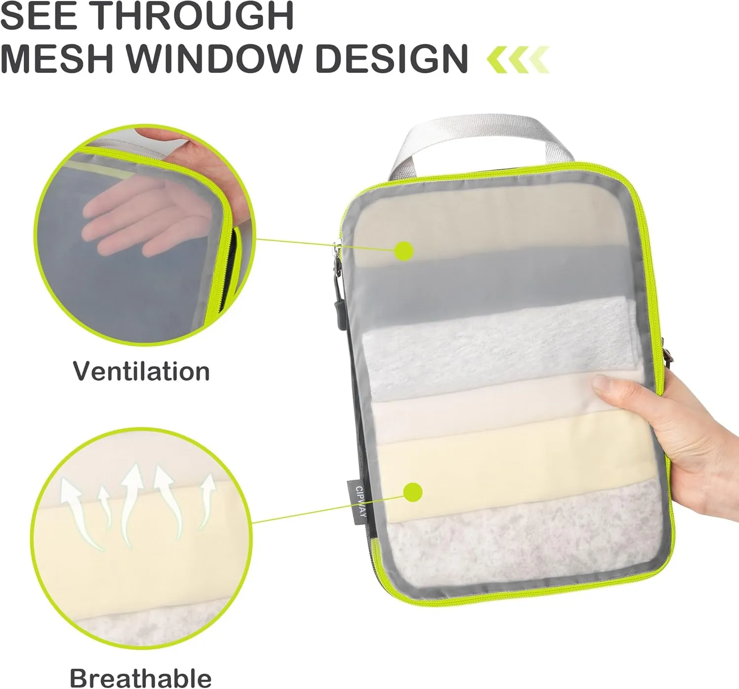 Cipway Compression Packing Cubes, See Through Mesh Luggage Organizer Bags, Travel Essentials for Carry on Suitcase with Laundry Bag and Clear Toiletries Bag6Pcs,Black