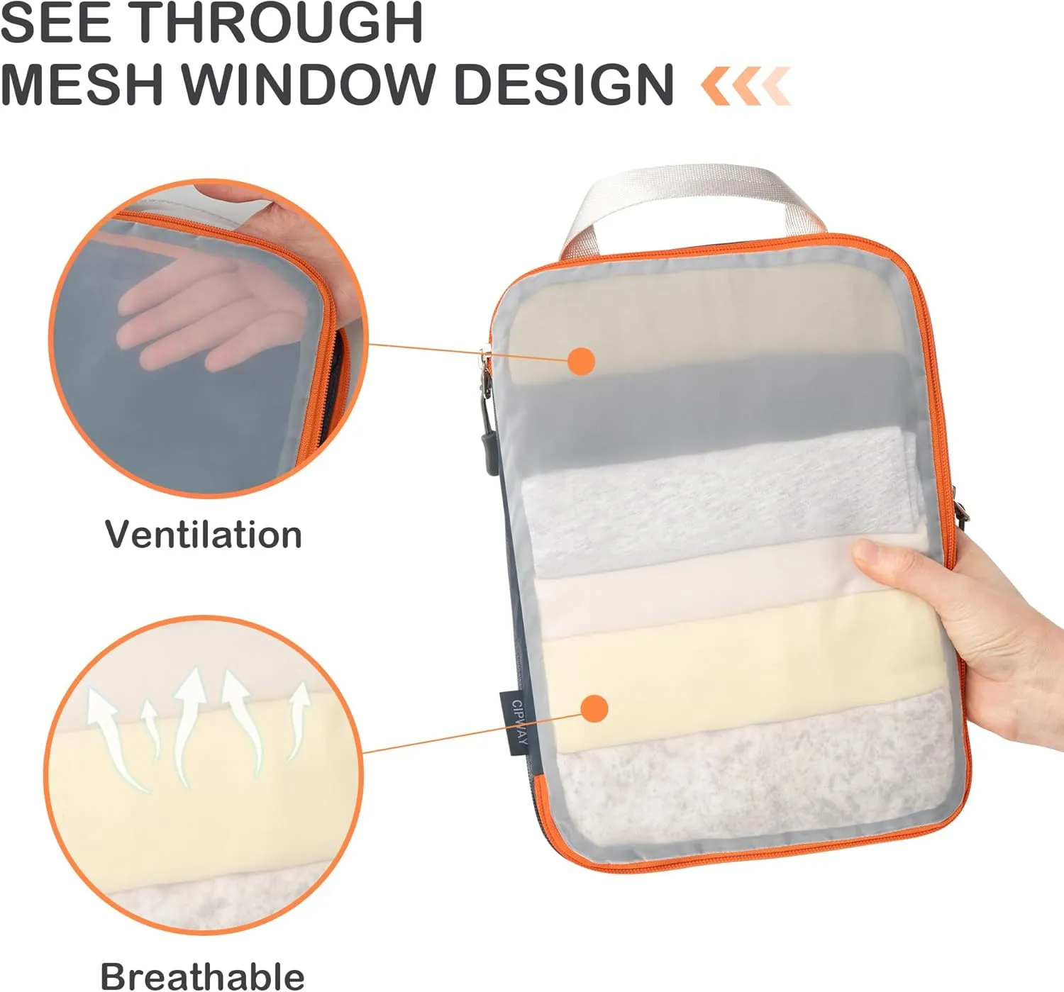 Cipway Mesh Compression Packing Cubes, Ultralight See Through Luggage Organizer Bags, Travel Essentials for Carry on Suitcase 3Pcs,Grey