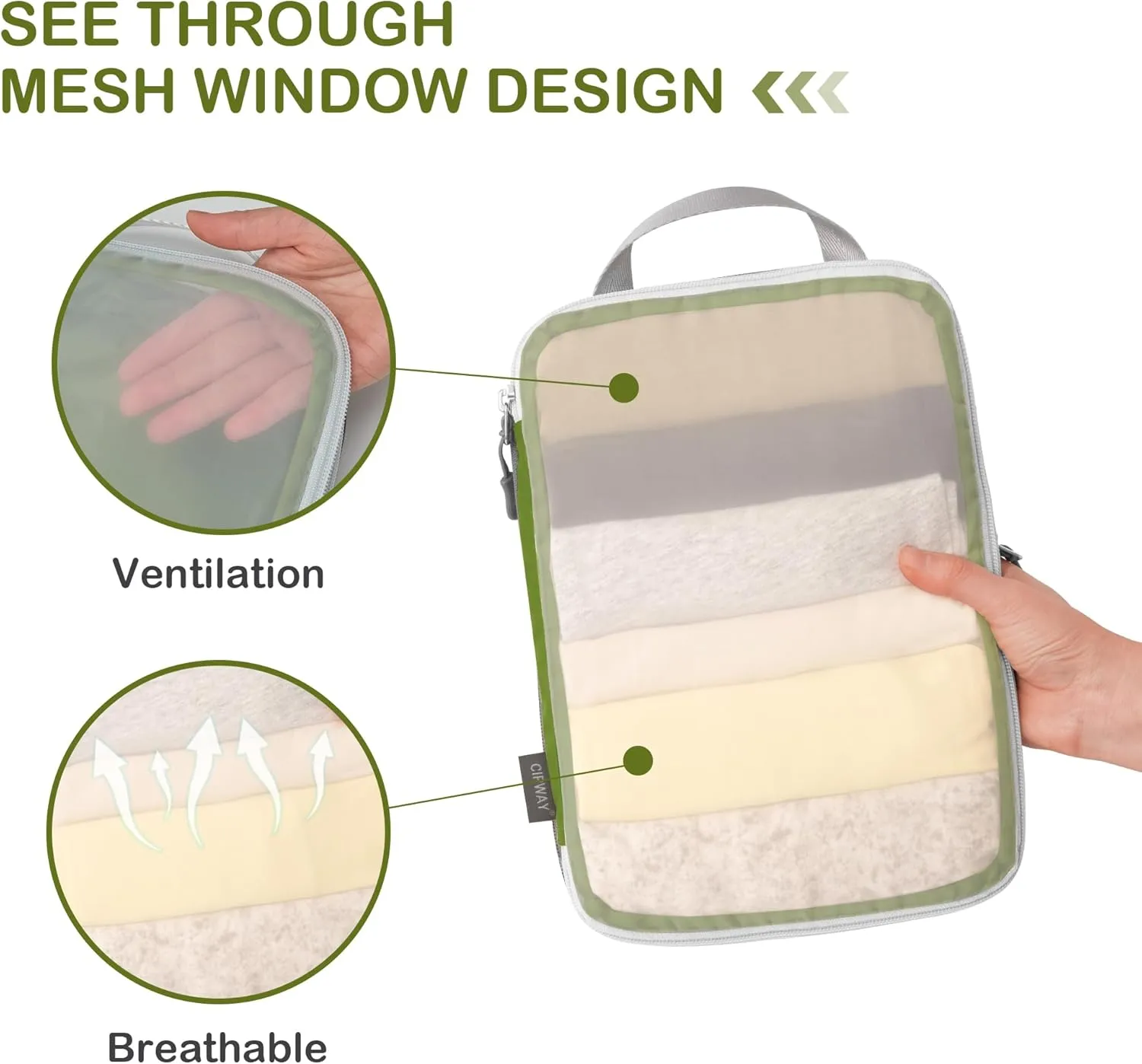 Cipway Mesh Compression Packing Cubes, Ultralight See Through Luggage Organizer Bags, Travel Essentials for Carry on Suitcase3 Pcs,Green