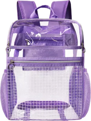 Clear Backpack for School,Clear Bookbag 0.6mm PVC See Through Backpack Heavy Duty Transparent Backpack for Boys Girls College Work,Light Purple