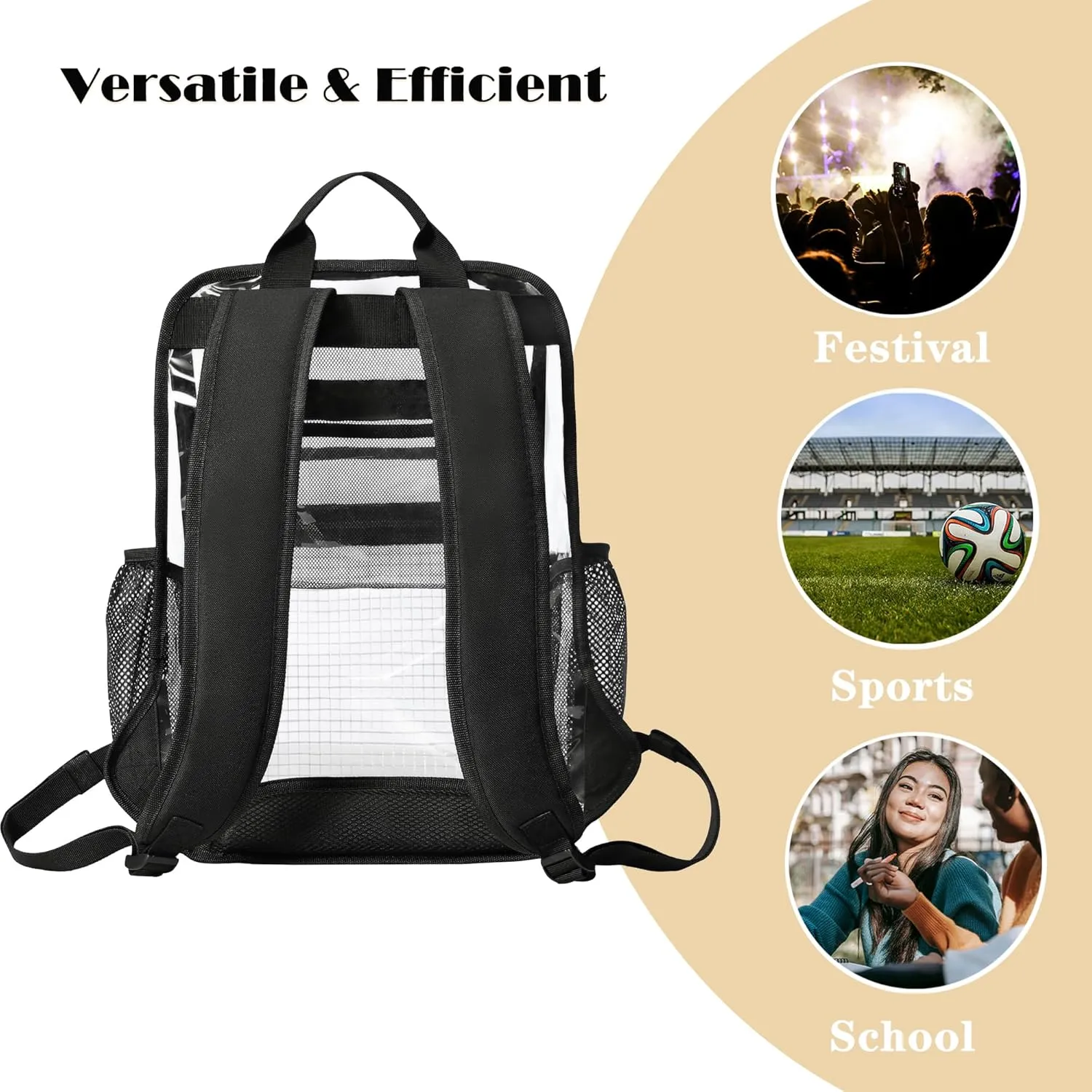 Clear Backpack for School,Clear Bookbag 0.6mm PVC See Through Backpack Heavy Duty Transparent Backpack for Boys Girls College Work,Light Purple