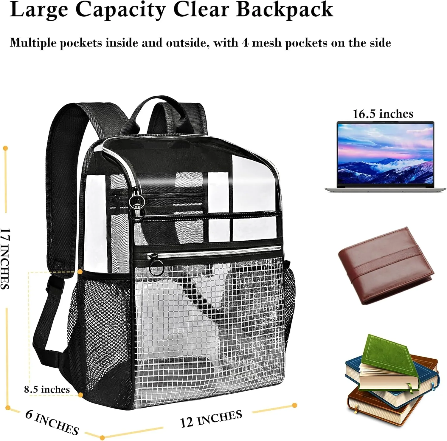 Clear Backpack for School,Clear Bookbag 0.6mm PVC See Through Backpack Heavy Duty Transparent Backpack for Boys Girls College Work,Light Purple
